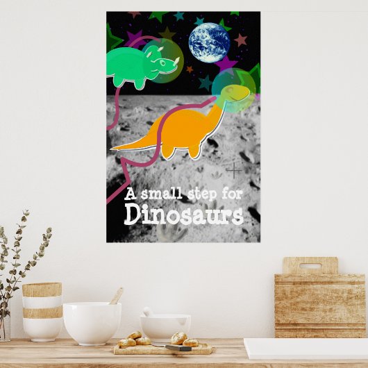 Dinosaurier auf dem Mondplakat drucken Poster (Küche)