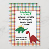 Dinosaurier auf der Karierten Geburtstagsparty Einladung (Vorne/Hinten)