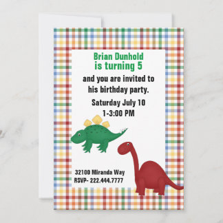 Dinosaurier auf der Karierten Geburtstagsparty Einladung