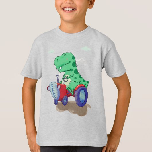 Dinosaurier auf einem Traktor T-Shirt (Vorderseite)