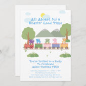 Dinosaurier auf einem Zug bis zum Geburtstag Einladung (Vorne/Hinten)