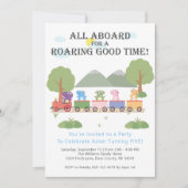 Dinosaurier auf einem Zug zum Geburtstag Einladung (Vorderseite)