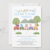Dinosaurier auf einem Zug zum Geburtstag Einladung (Vorderseite)