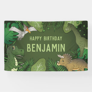 Dinosaurier auf grün Süße Kinder zum Geburtstag Banner