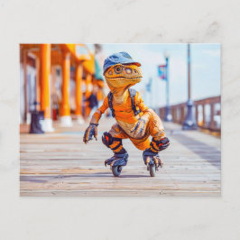 Dinosaurier auf Inline-Skaten Feiertagspostkarte