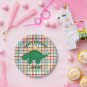 Dinosaurier auf Kariertem Kindergeburtstag Party Pappteller (Party)