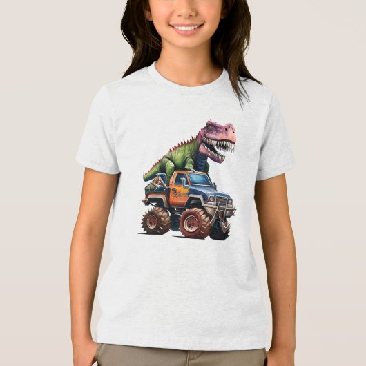 Dinosaurier auf Truck Tri-Blend Shirt (Vorderseite)
