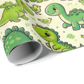 Dinosaurier aus niedlichem Cartoon Geschenkpapier (Rolleneckpunkt)