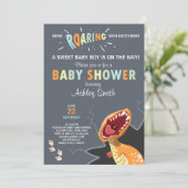 Dinosaurier Baby Dusche Einladung Dino Baby boy Bl (Stehend Vorderseite)