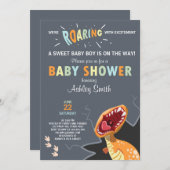 Dinosaurier Baby Dusche Einladung Dino Baby boy Bl (Vorne/Hinten)