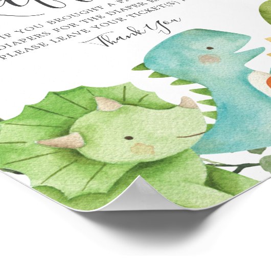 Dinosaurier Baby Duwer Diaper Raffle-Zeichen Poster (Ecke)