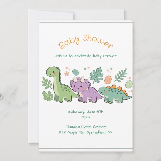 Dinosaurier-Baby-Party-Einladung für Junge oder Mä Einladung (Vorderseite)