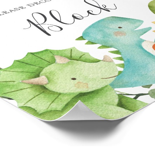 Dinosaurier Babydusche dekorieren ein Blockzeichen Poster (Ecke)