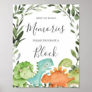 Dinosaurier Babydusche dekorieren ein Blockzeichen Poster