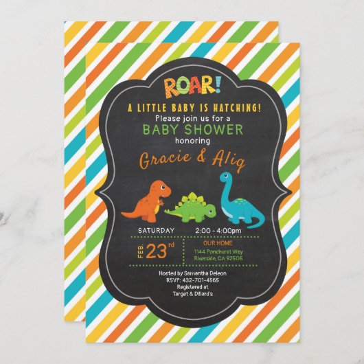 Dinosaurier-Babydusche Einladung (Vorne/Hinten)