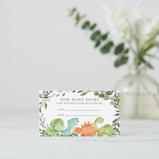 Dinosaurier Babydusche schätzt wie viele Socken-Ka Begleitkarte (Stehend Vorderseite)