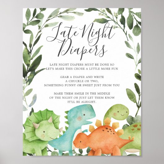 Dinosaurier Babydusche Spätnächtliche Windeln Unte Poster (Vorne)