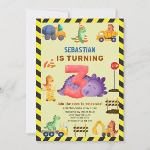 Dinosaurier Bau Dino Crew 3. Geburtstag Einladung
