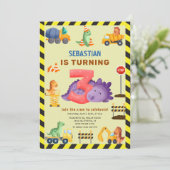 Dinosaurier Bau Dino Crew 3. Geburtstag Einladung (Stehend Vorderseite)