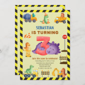 Dinosaurier Bau Dino Crew 3. Geburtstag Einladung (Vorne/Hinten)