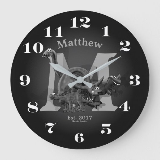 Dinosaurier - Beginn und Datum Große Wanduhr (Vorderseite)