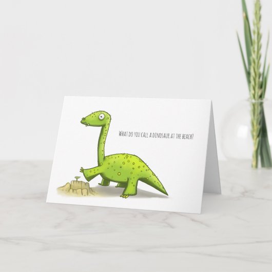 Dinosaurier bei der Beach Birthday Card Dankeskarte (Vorderseite)