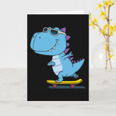Dinosaurier beim Skateboard Karte (Gelbe Blume)