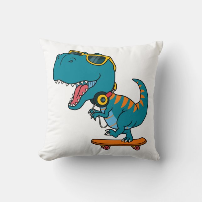 Dinosaurier beim Skateboard Kissen (Vorderseite)