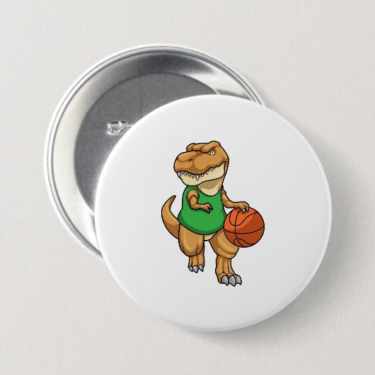 Dinosaurier beim Sport mit Basketball Button (Vorne & Hinten)