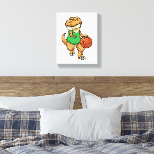 Dinosaurier beim Sport mit Basketball Leinwanddruck (Insitu (Schlafzimmer))