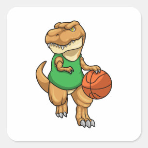 Dinosaurier beim Sport mit Basketball Quadratischer Aufkleber