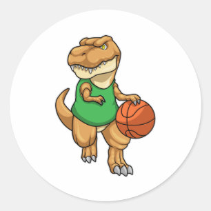 Dinosaurier beim Sport mit Basketball Runder Aufkleber