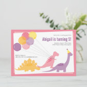 Dinosaurier Birthday Balloon Pink Lila Party Einladung (Stehend Vorderseite)
