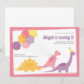 Dinosaurier Birthday Balloon Pink Lila Party Einladung (Vorne/Hinten)