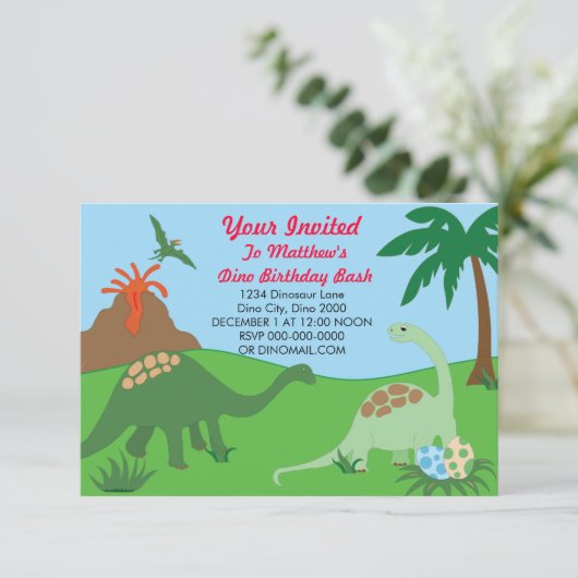 Dinosaurier Birthday Bash Invasion Einladung (Stehend Vorderseite)