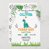 Dinosaurier Birthday Boy Aquarell Türkis Orange Einladung (Vorne/Hinten)