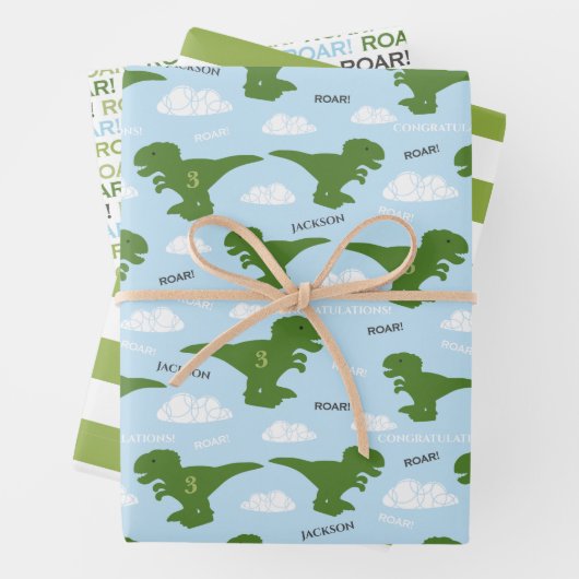 Dinosaurier Birthday Personalisiert Wrapping Paper Geschenkpapier Set (Beispiel)