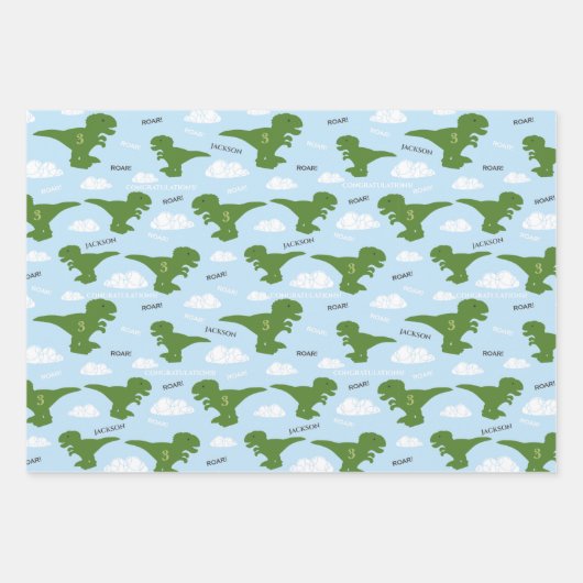 Dinosaurier Birthday Personalisiert Wrapping Paper Geschenkpapier Set (Vorderseite)
