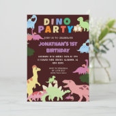 Dinosaurier Birthday Simple Niedlich First Birthda Einladung (Stehend Vorderseite)