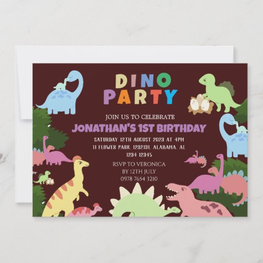 Dinosaurier Birthday Simple Niedlich First Birthda Einladung (Vorderseite)