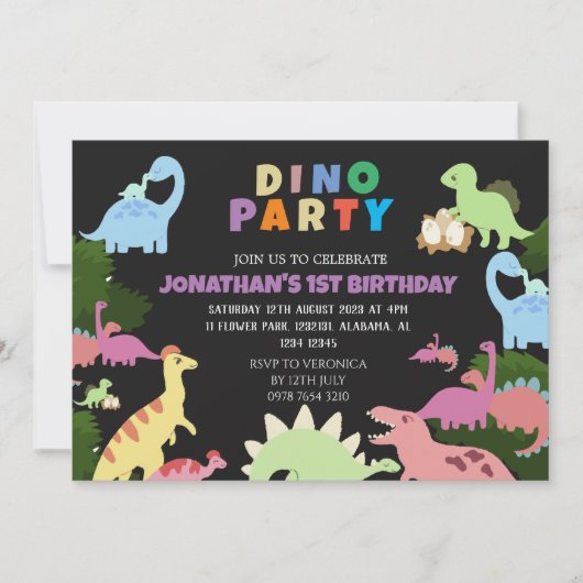 Dinosaurier Birthday Simple Niedlich First Birthda Einladung (Vorderseite)
