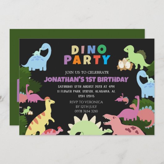 Dinosaurier Birthday Simple Niedlich First Birthda Einladung (Vorne/Hinten)