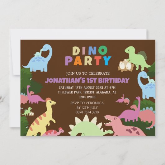 Dinosaurier Birthday Simple Niedlich First Birthda Einladung (Vorderseite)