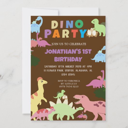 Dinosaurier Birthday Simple Niedlich First Birthda Einladung (Vorderseite)