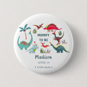 Dinosaurier blaue Babydusche Mami zum Party Button (Vorderseite)