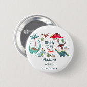 Dinosaurier blaue Babydusche Mami zum Party Button (Vorne & Hinten)