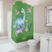 Dinosaurier Blaue Lila grüne Kinder Name Custom Duschvorhang (Beispiel)