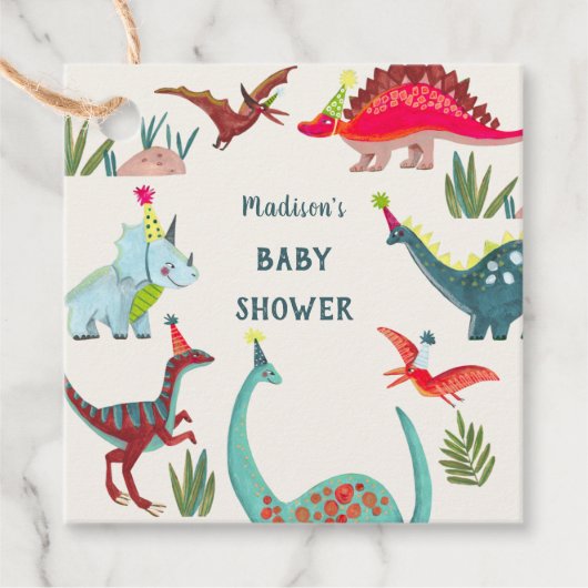 Dinosaurier-blaues Babydusche-Party Geschenkanhänger (Vorderseite)