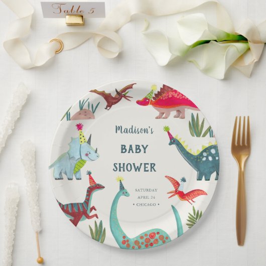 Dinosaurier-blaues Babydusche-Party Pappteller (Hochzeit)