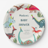 Dinosaurier-blaues Babydusche-Party Pappteller (Vorderseite)